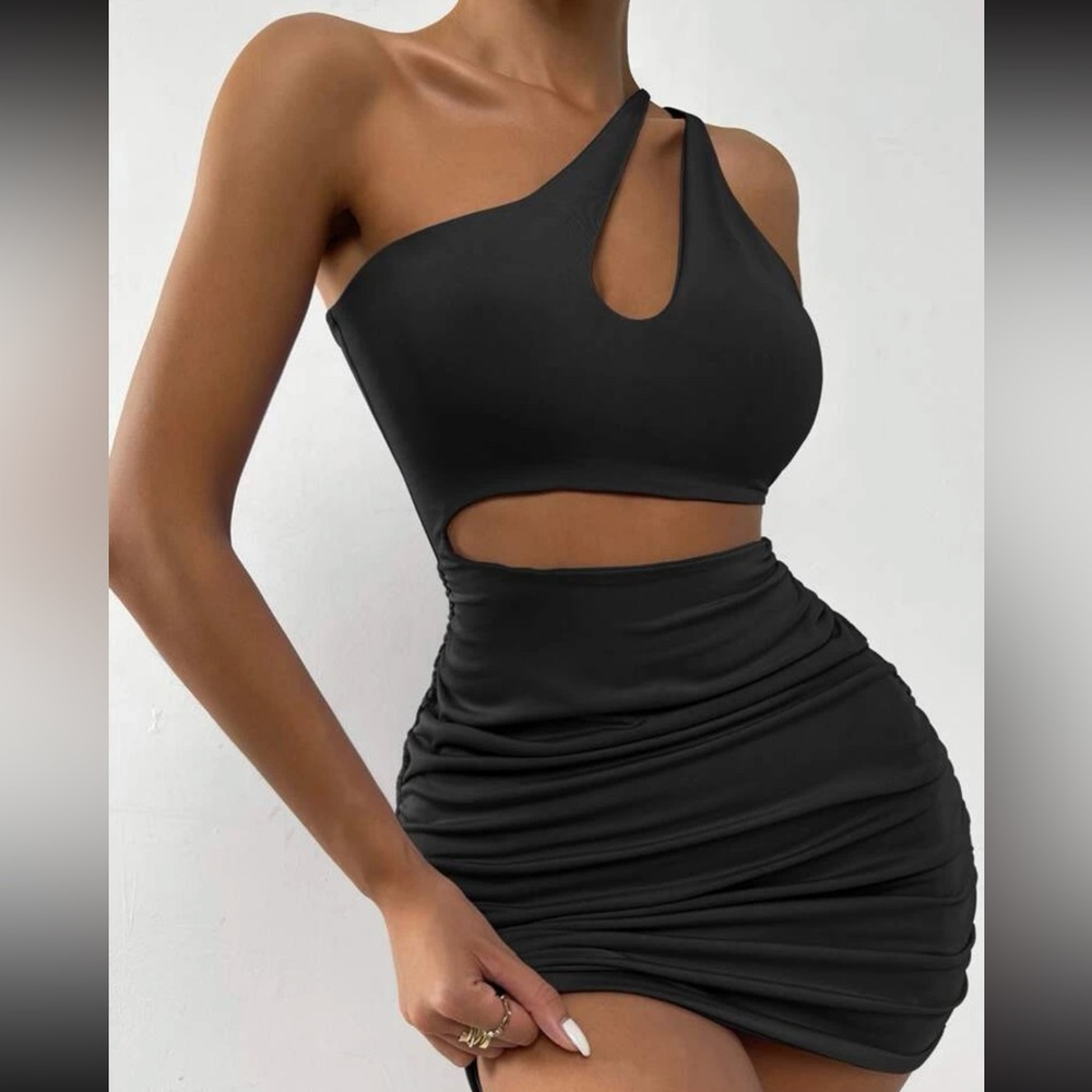 SHEIN One Shoulder Cut Out Ruched Bodycon Dress